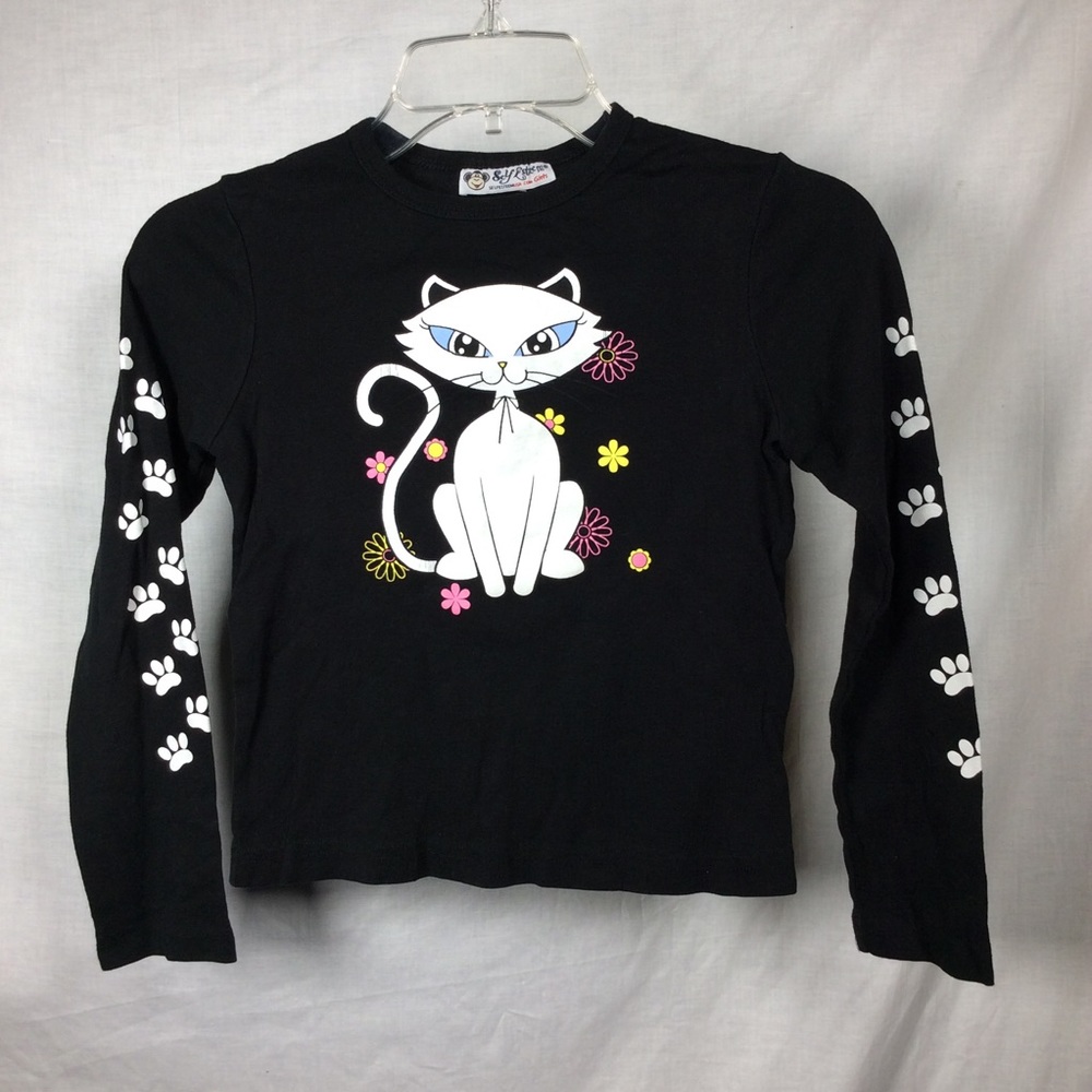 Self Esteem Girls Black Graphics Cat Top